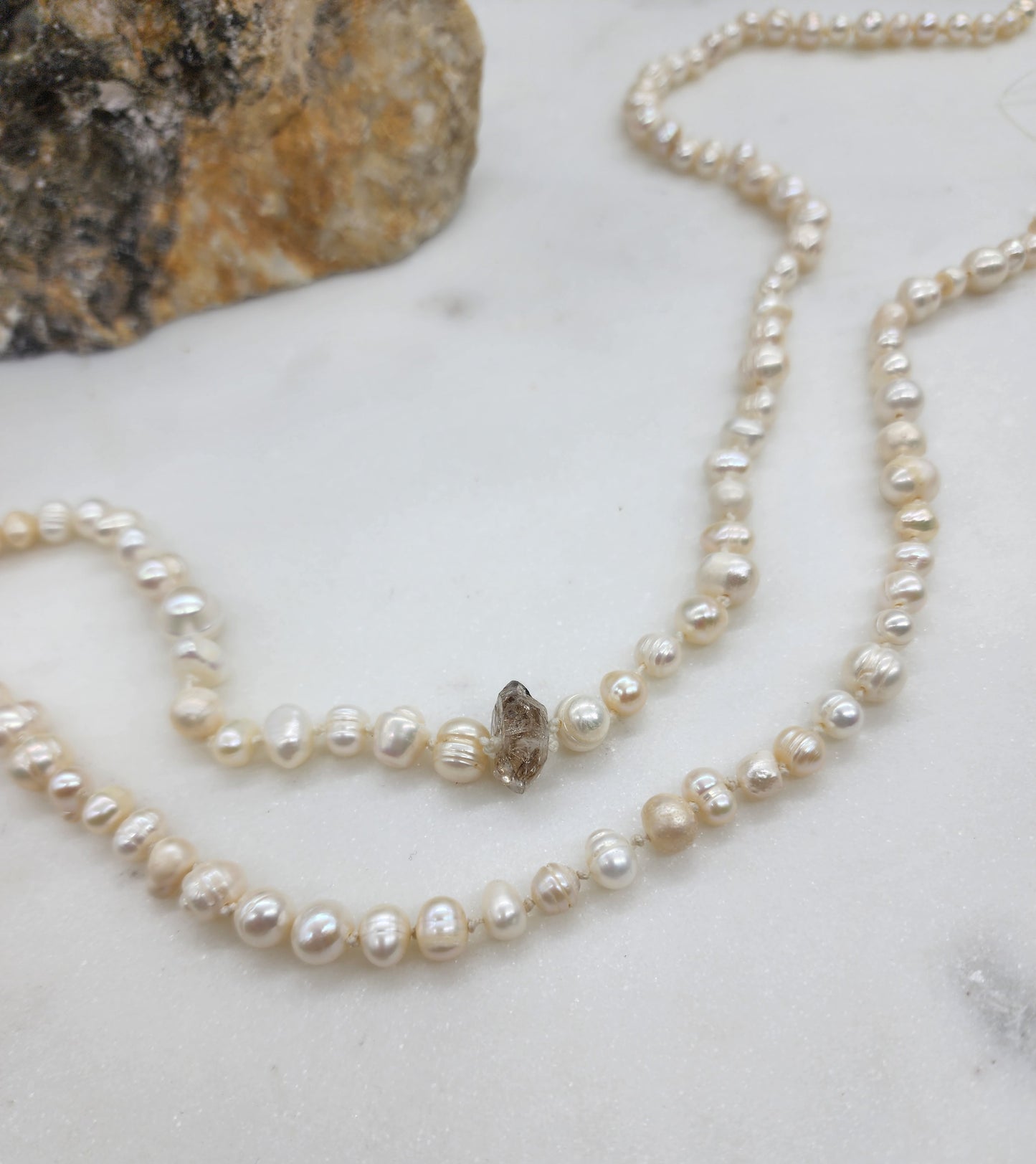 HandTied Pearl Necklace with Herkmier Diamond Accent