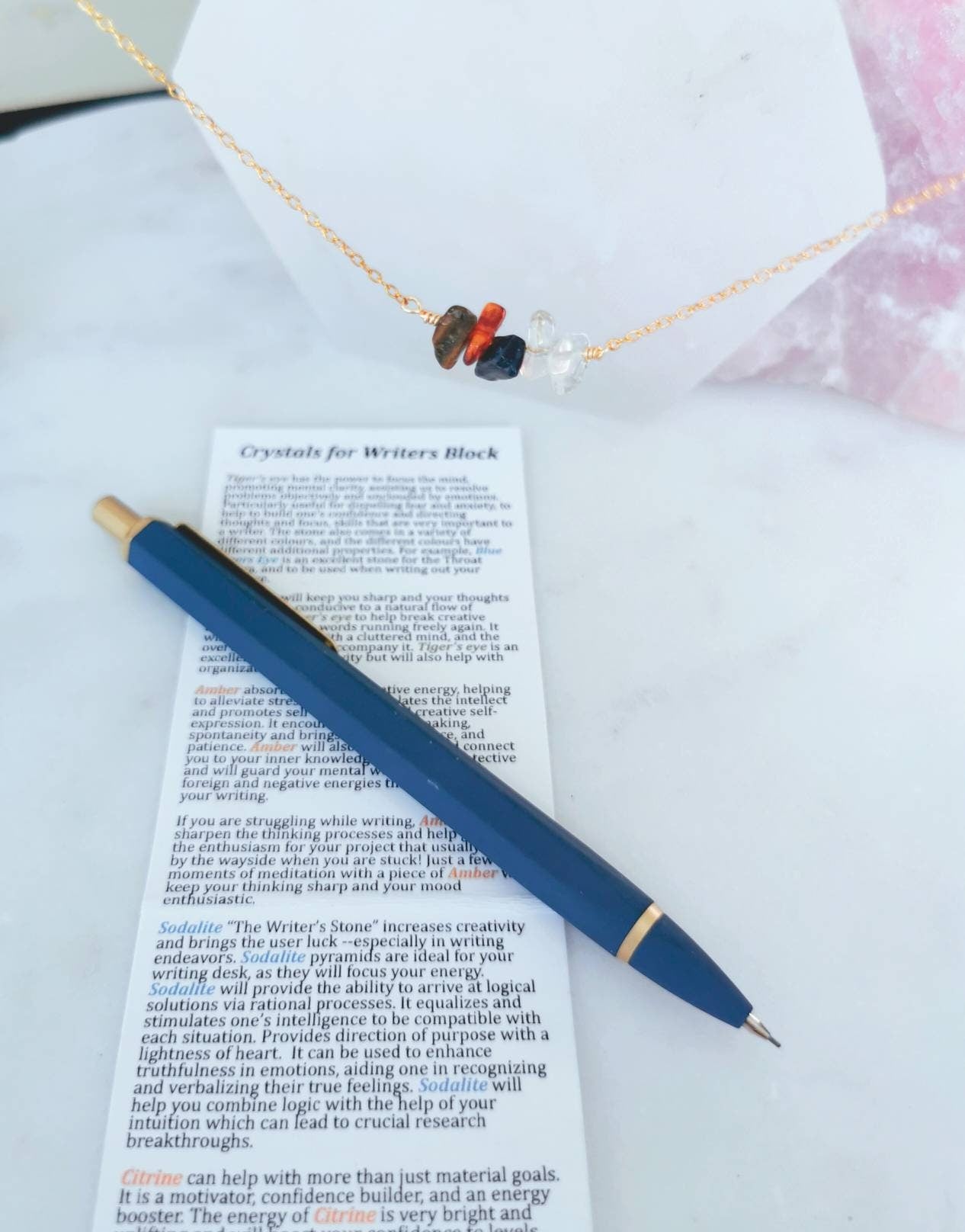 Writer's Block Crystal Necklace - Unblock Creativity and Expression